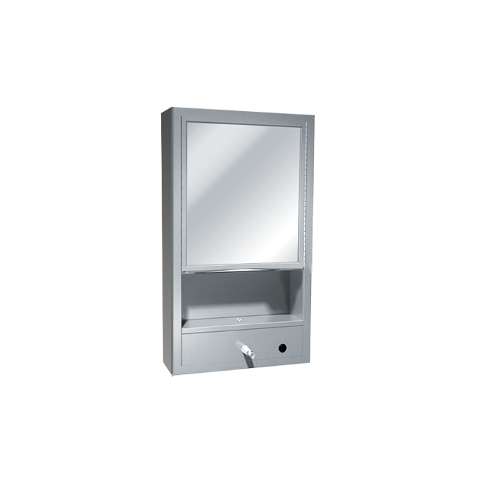 American Specialties 0430-9 All Purpose Cabinet - Shelves, Mirror, Towel and Soap Dispenser - Surface Mounted