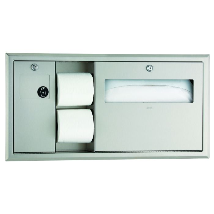 Bobrick 3091 Recessed-Mounted Toilet Tissue, Seat-Cover Dispenser and Waste Disposal