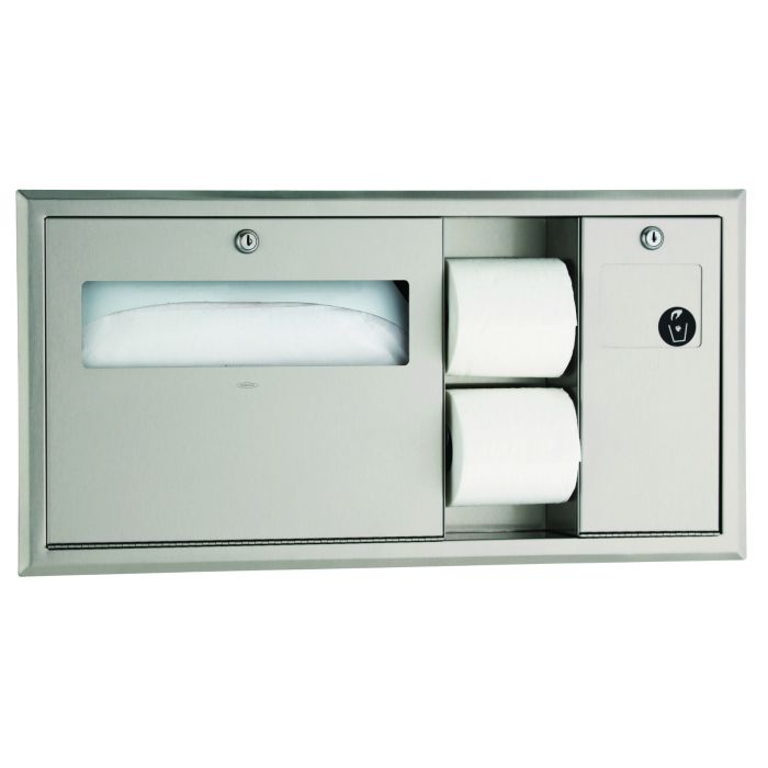Bobrick 3092 Recessed-Mounted Toilet Tissue, Seat-Cover Dispenser and Waste Disposal