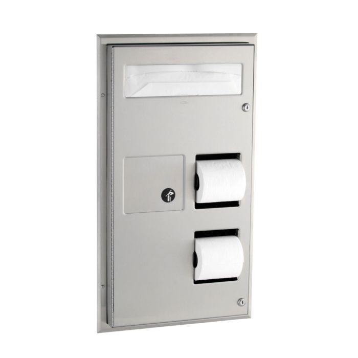 Bobrick 357 Partition-Mounted, Seat-Cover Dispenser, Sanitary Napkin Disposal and Toilet Tissue Dispenser