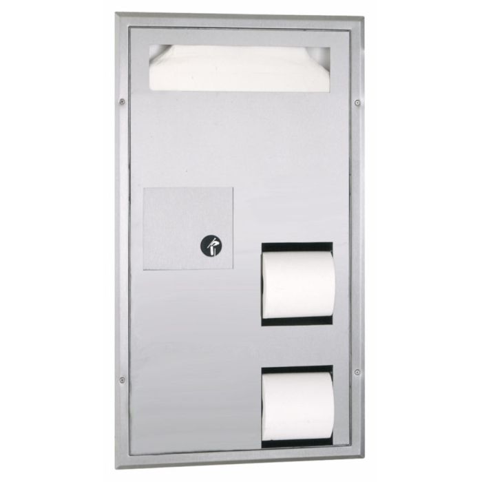 Bobrick 35715 Partition-Mounted Seat-Cover Dispenser, Sanitary Napkin Disposal and Toilet Tissue Dispenser