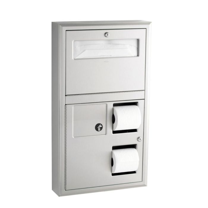 Bobrick 3579 Surface-Mounted, Seat-Cover Dispenser, Sanitary Napkin Disposal and Toilet Tissue Dispenser
