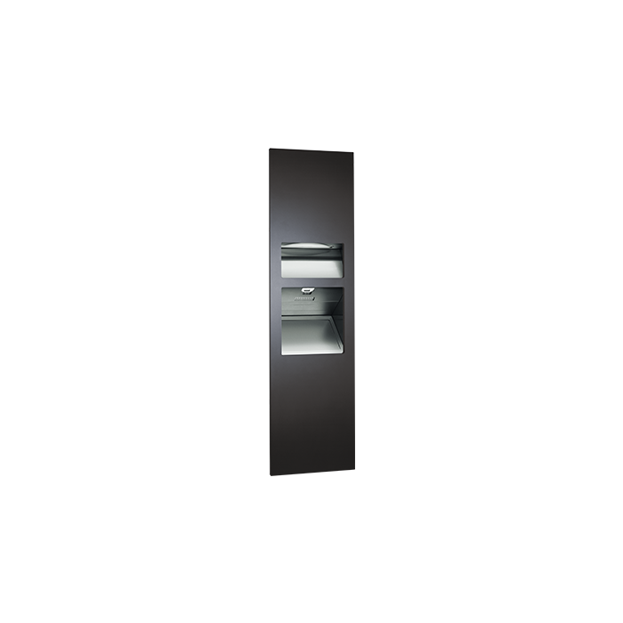 American Specialties 64672-1-41 Piatto Completely Recessed 3-In-1 Paper Towel Dispenser, High Speed Hand Dryer and Waste Receptacle - (110-120V) - Matte Black Phenolic Door