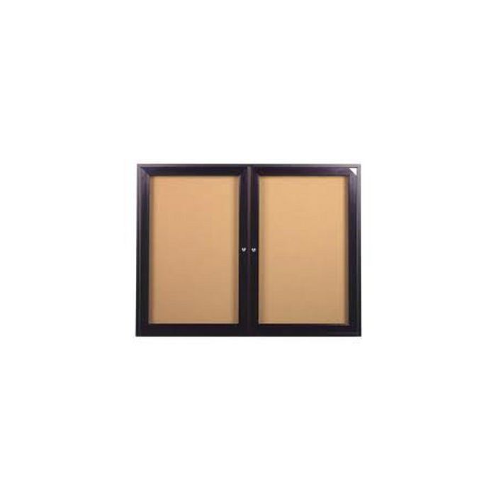 Ghent Enclosed Natural Cork 2 Door Bulletin Board - Bronze Aluminum - 48" x 60"  