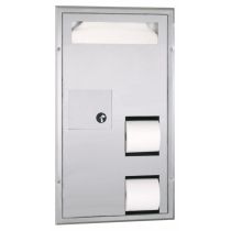 Bobrick 35715 Partition-Mounted Seat-Cover Dispenser, Sanitary Napkin Disposal and Toilet Tissue Dispenser