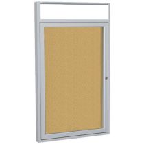 1-Door Satin Alum Frame w/ Headliner Enclosed Tackboard - Natural Cork