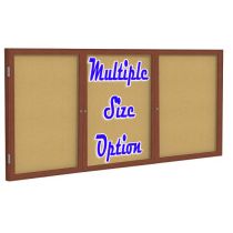2-Door Wood Frame Cherry Finish Enclosed Tackboard - Natural Cork