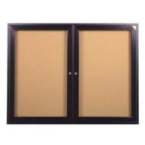 Ghent Enclosed Natural Cork 2 Door Bulletin Board - Bronze Aluminum - 48" x 60"